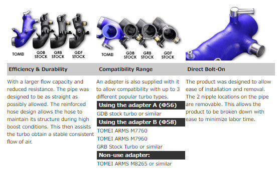 Tomei Turbo Suction Hose For Subaru WRX/STI GD/GR/GV EJ20/EJ25 - Black ColorTomei USA